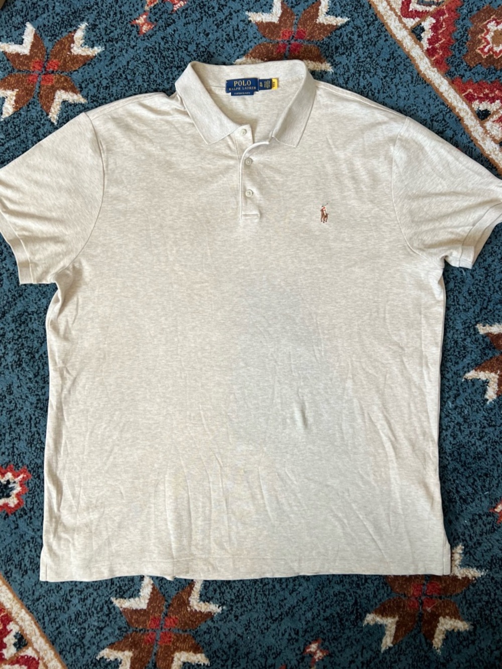 POLO Ralph Lauren Men’s Polo Oatmeal color Embroidered Pony Size XL Custom Fit